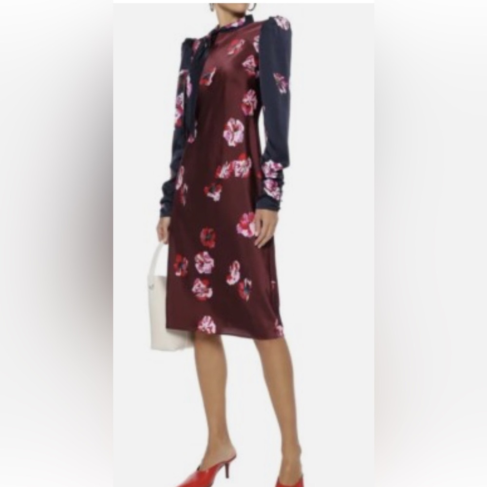 Joie Red and Blue Sheath Dress with Bishop Sleeves